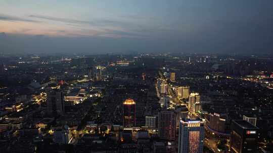 浙江绍兴城市夜幕降临夜景晚霞航拍