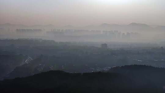 航拍南京城市日出晨雾风光视频素材模板下载