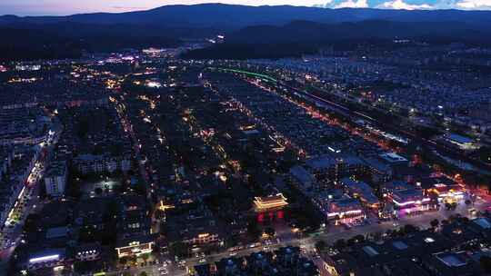 云南楚雄彝人古镇夜景航拍