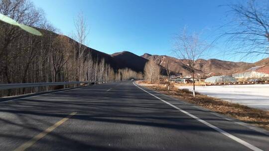 行车视角道路两侧绿化风景开车第一视角开车