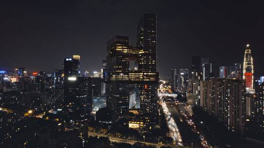 4k航拍深圳南山地标建筑腾讯滨海大厦夜景