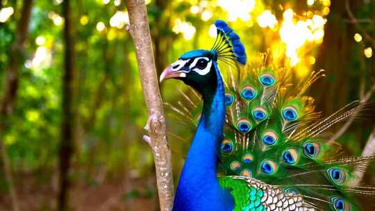 森林中开屏的孔雀特写