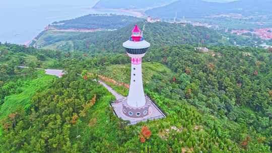 山东烟台蓬莱长岛旅游景区九丈崖灯塔航拍