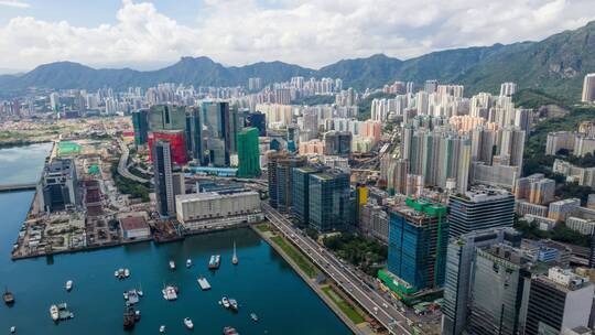 航拍香港市中心摩天大楼视频素材模板下载