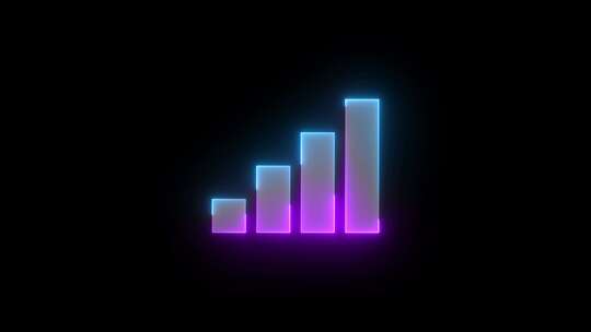 霓虹灯四条图标青色紫色发光动画黑色背景视频素材模板下载