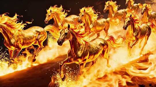 万马奔腾 金色烈焰 火焰马