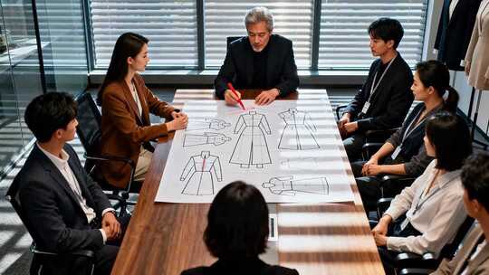 团队服装设计方案讨论场景