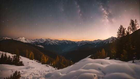 雪山星空自然风景