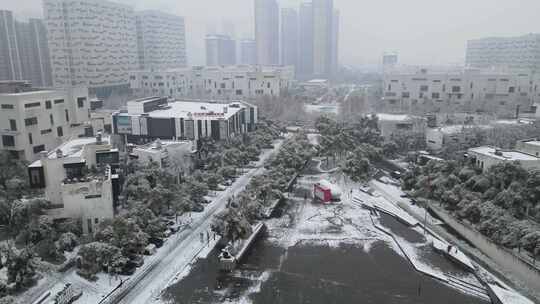 武汉江汉区菱角湖公园雪景航拍