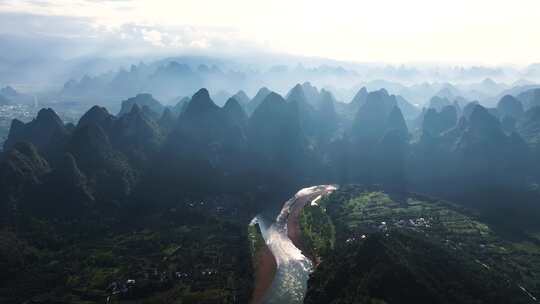 桂林山水喀斯特地貌自然风光航拍