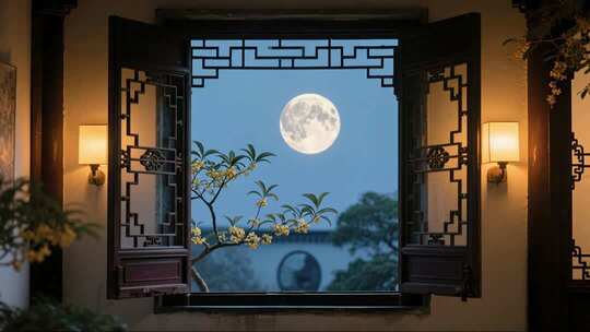 中秋节窗外月亮唯美风意境视频