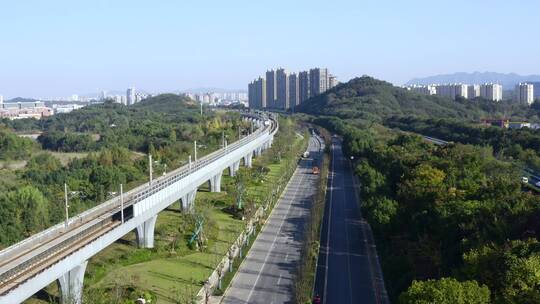 航拍城市道路轨道交通