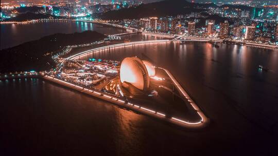 珠海_日月贝_夜景_航拍延时_环绕4K