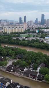 竖版航拍江苏苏州寒山寺历史文化建筑