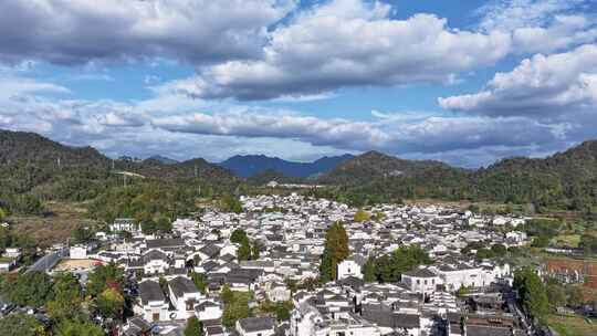 黄山宏村西递景区蓝天白云航拍延时