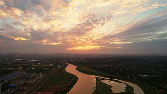 长沙捞刀河城市郊区夕阳美丽风光