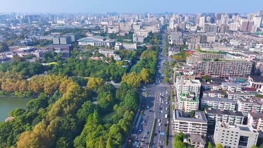 浙江杭州西湖景区环城西路城市风景风光航拍