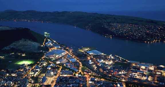延时航拍新西兰达尼丁市城市夜景
