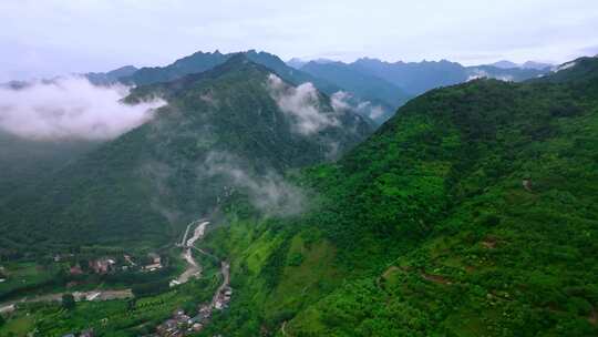 航拍秦岭山脉森林云雾风光