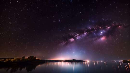 湖面星空夜景全景