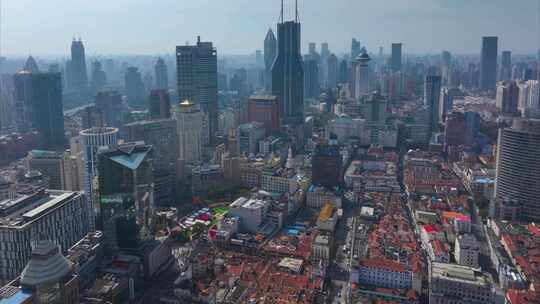 上海世茂大厦广场南京东路航拍延时城市地标