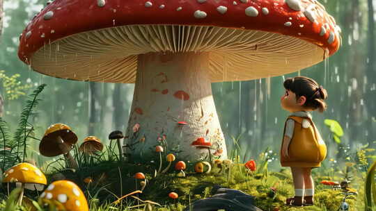 蘑菇伞下童话场景4K