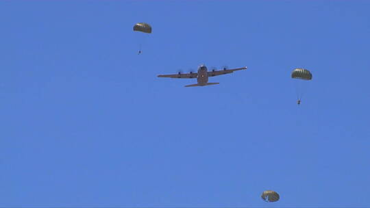 伞兵从军用飞机上跳伞