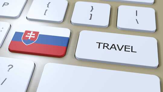 斯洛伐克国旗和文字旅行按钮旅行到国家3D