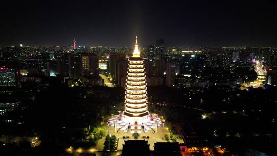 江苏常州天宁禅寺夜景航拍