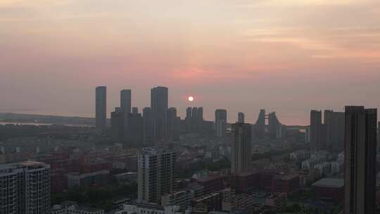 山东日照城市日出航拍