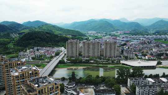 航拍富阳城市大景 富春江