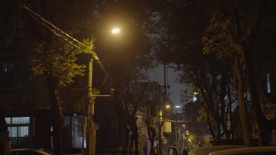 小区路灯 夜晚路灯 居民楼夜晚