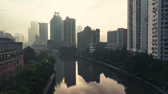 上海城市苏州河沿岸航拍