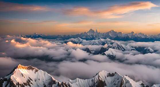 雪山云雾阳光山峰云海日出自然生态环境风景