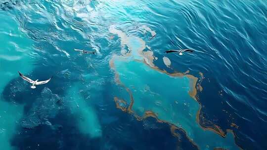 海面飞鸟翱翔俯瞰画面