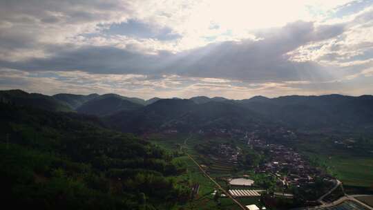 大气山脉山村自然风景航拍