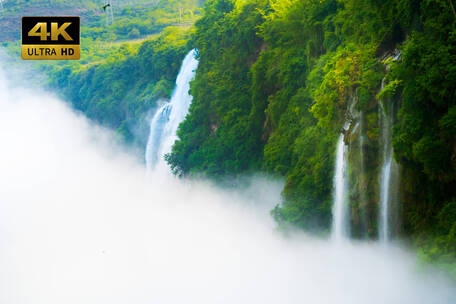 马岭河峡谷瀑布延时拍摄雾气腾飞实拍4k画面