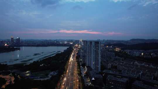 江苏南京城市宣传夜景交通车辆航拍