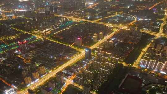 城市市区夜晚夜景车流城市风景航拍延时素材