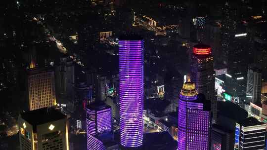 航拍南京新街口高楼建筑夜景灯光车流街道