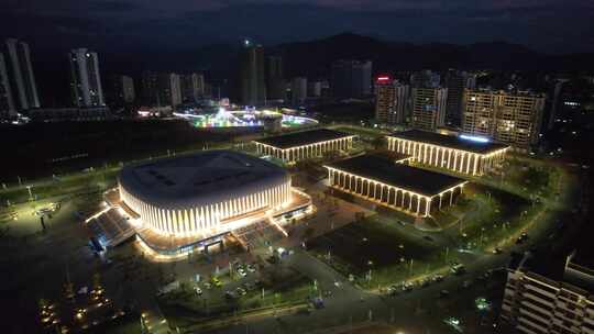 广西玉林博白新体育馆 学青会夜景航拍