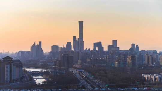 北京国贸城市天际线日落日转夜大气延时