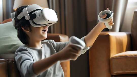 现实场景虚拟现实VR眼镜小孩打游戏