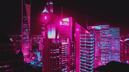 上海银行大厦赛博夜景视频素材模板下载