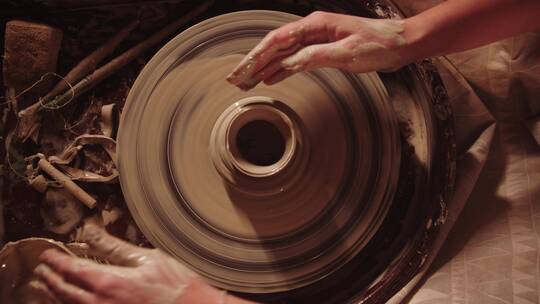 陶器工艺品拉坯视频素材模板下载