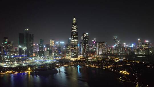 深圳南山区深圳湾夜景航拍