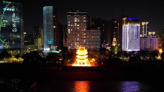 城市航拍湖北宜昌镇江楼夜景灯光