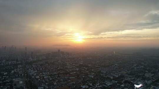 苏州晚霞夕阳夜幕降临航拍