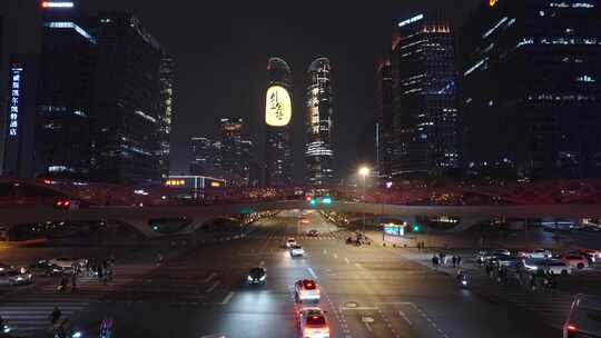 成都天府国际金融中心双塔交子大道车流夜景