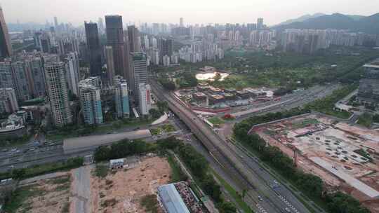 深圳红荔西路和香蜜湖路车流交通航拍